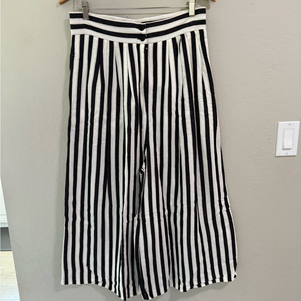 H&M Wide Leg Black & White Striped Pants Size 12